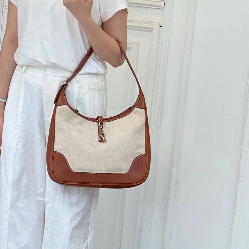 Hermès愛馬仕 Trim 31 金棕金扣拼帆布 肩背包-0