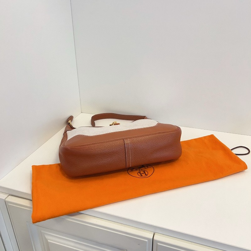 Hermès愛馬仕 Trim 31 金棕金扣拼帆布 肩背包-6
