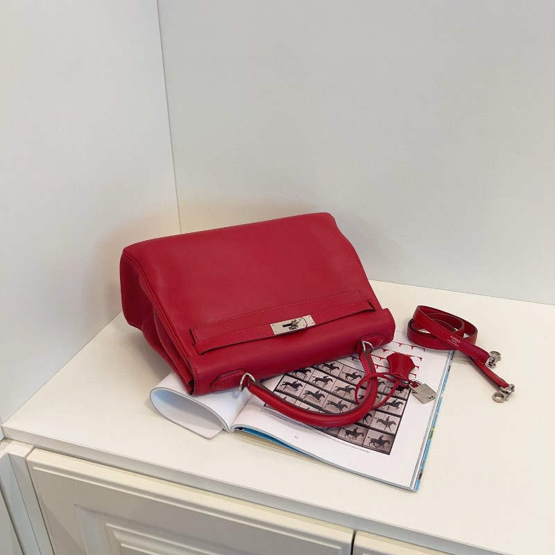 Hermes愛馬仕 國旗紅S皮拼玫紅山羊皮 內裡雙環kelly32 肩背包 手提包 框O刻-4