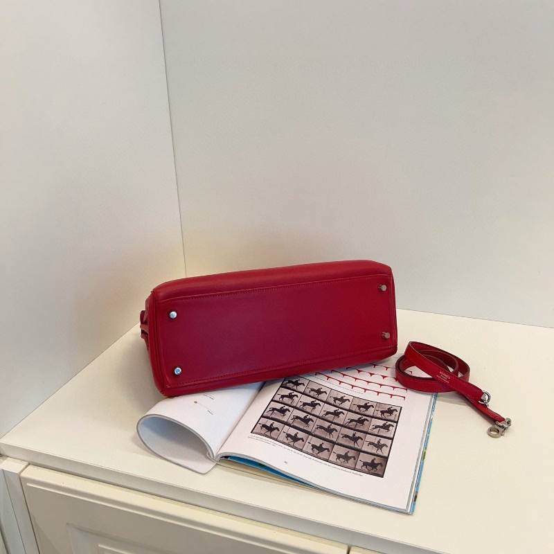 Hermes愛馬仕 國旗紅S皮拼玫紅山羊皮 內裡雙環kelly32 肩背包 手提包 框O刻-5