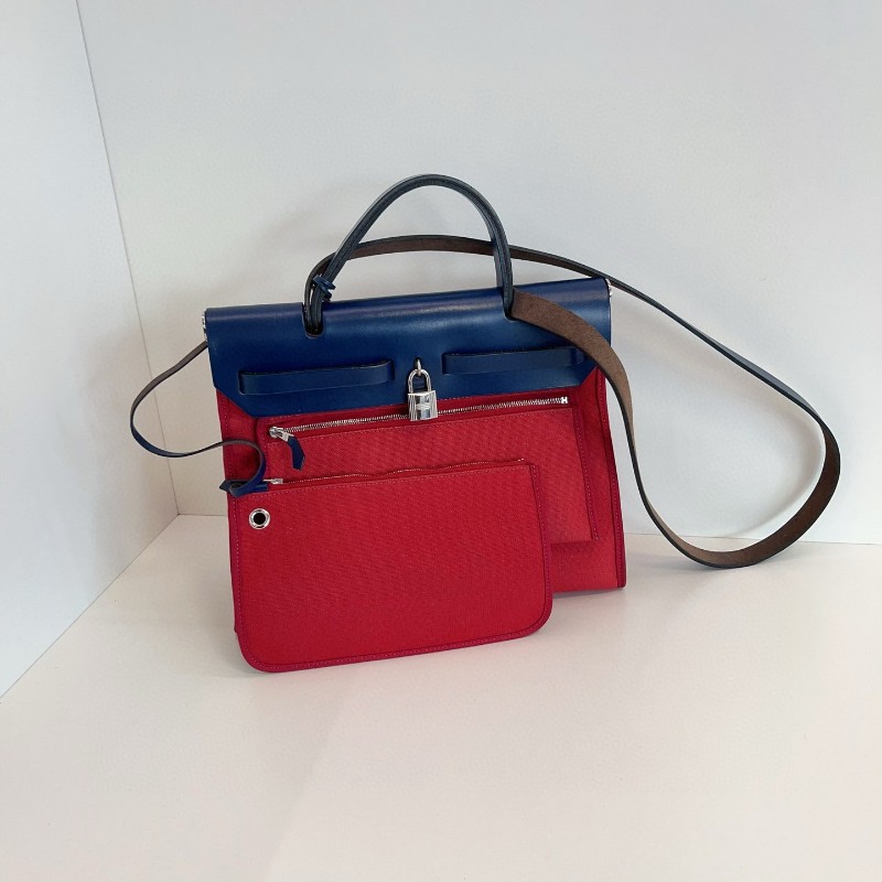 Hermes 愛馬仕 Herbag31 D刻 寶石紅拼藍色 肩背包 手提包-1