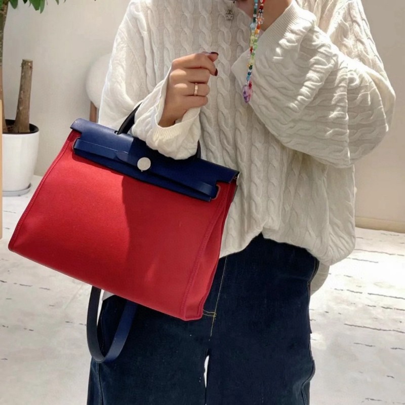Hermes 愛馬仕 Herbag31 D刻 寶石紅拼藍色 肩背包 手提包-7