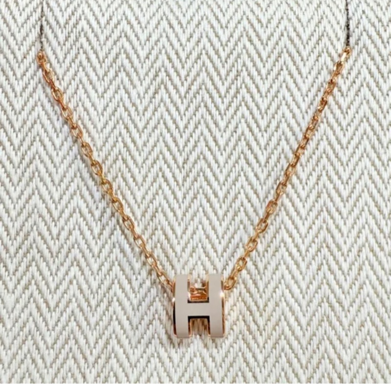 全新 HERMES 經典 mini Pop H項鍊 (奶茶/玫瑰金)-0
