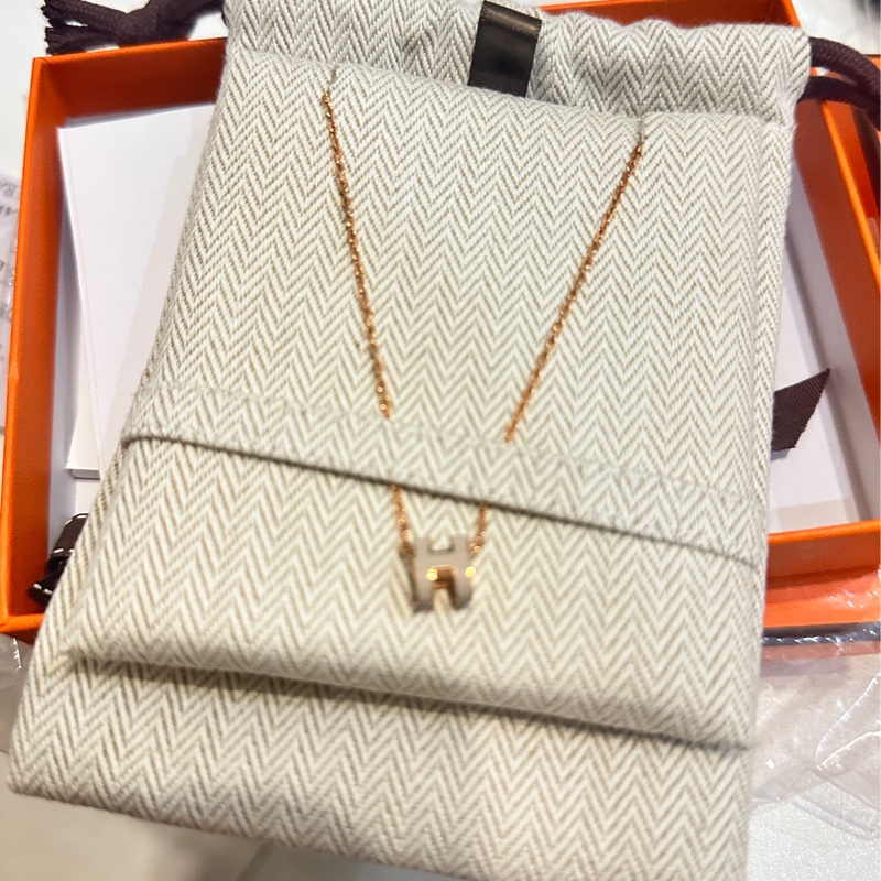 全新 HERMES 經典 mini Pop H項鍊 (奶茶/玫瑰金)-1