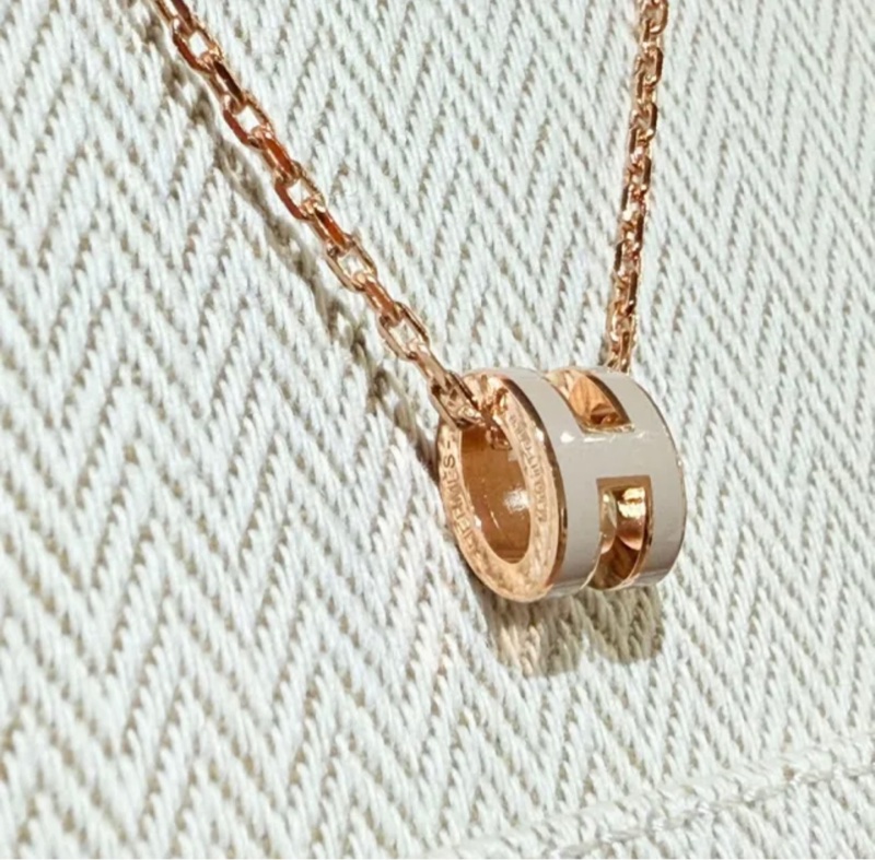 全新 HERMES 經典 mini Pop H項鍊 (奶茶/玫瑰金)-2