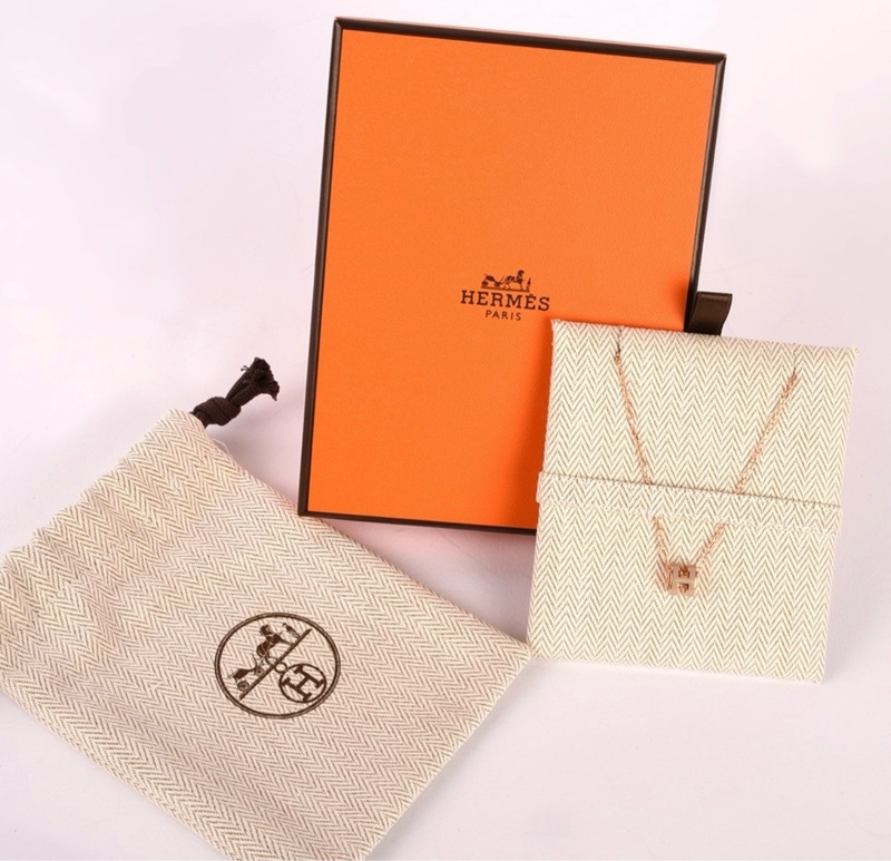 全新 HERMES 經典 mini Pop H項鍊 (奶茶/玫瑰金)-4