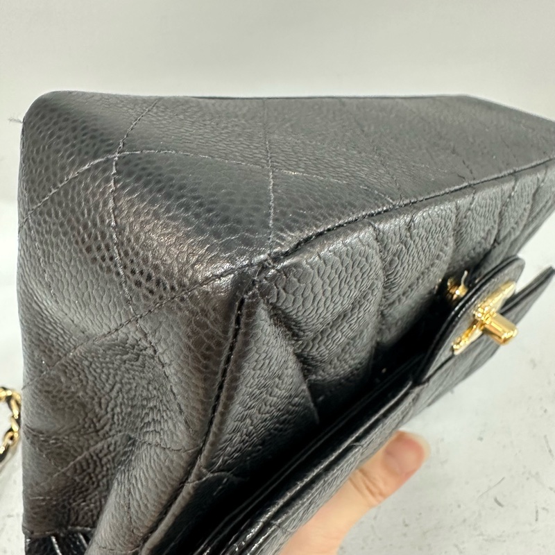 Chanel A01113 黑荔枝皮金鏈coco cf23 斜背包-8