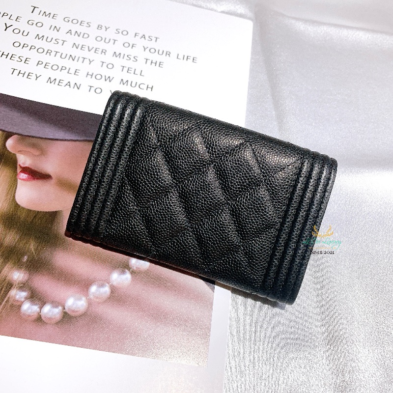 【 全新商品 】CHANEL 香奈兒 A80603 BOY系列 黑色 復古金釦 荔枝牛皮 釦式卡包 零錢包 收納包-2