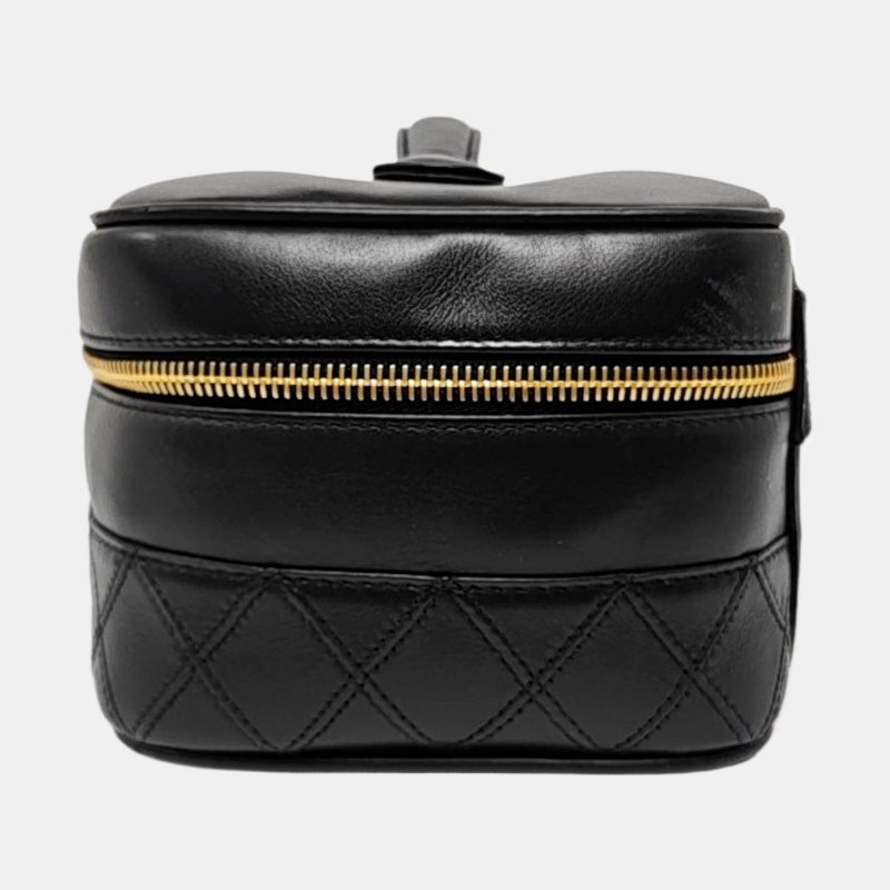 CHANEL 盒子包 黑色牛皮菱格紋化妝包手提包 金色五金 中古款-2