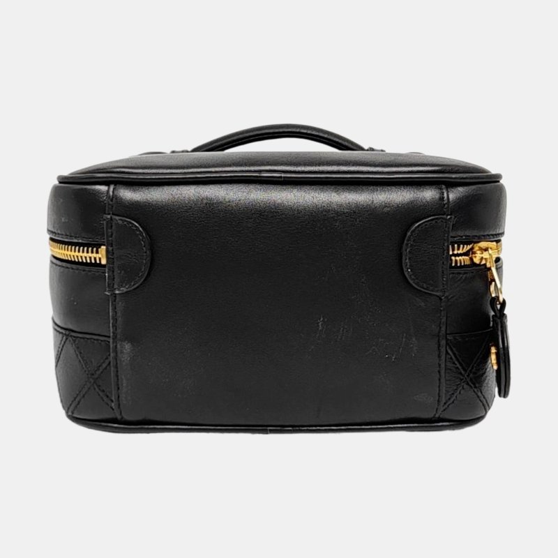 CHANEL 盒子包 黑色牛皮菱格紋化妝包手提包 金色五金 中古款-4