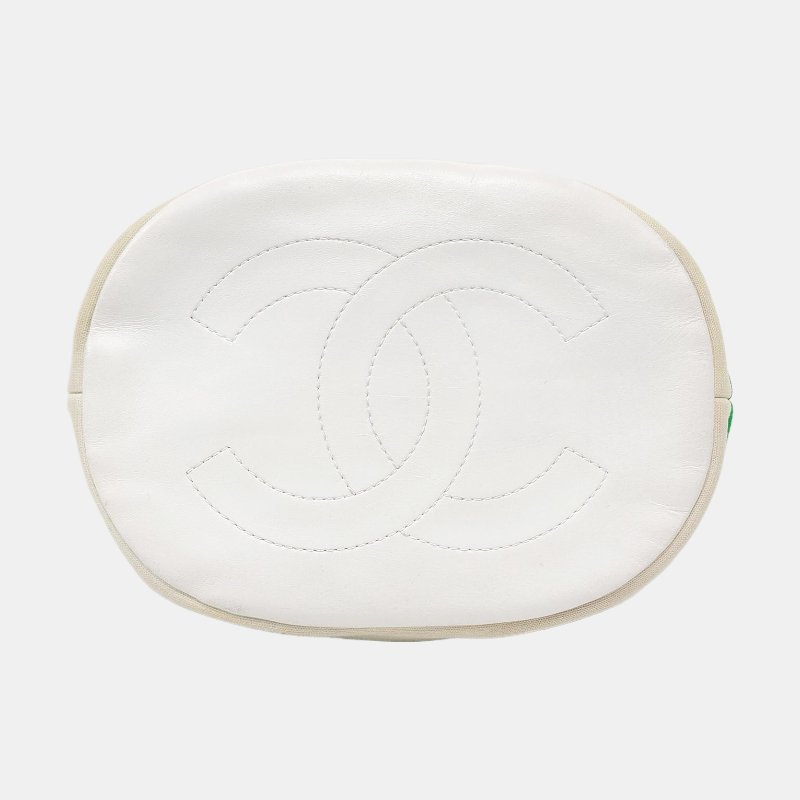 CHANEL水桶包 白色織物單肩包斜背包 銀色五金 27開-5