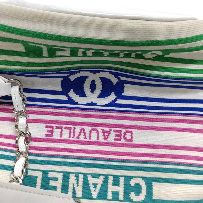 CHANEL水桶包 白色織物單肩包斜背包 銀色五金 27開-8