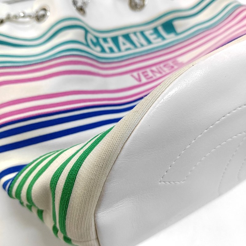 CHANEL水桶包 白色織物單肩包斜背包 銀色五金 27開-9