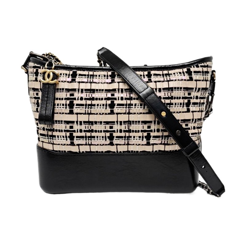 CHANEL GABRIELLE米色牛皮肩背包斜背包 金色銀色五金 28開-0