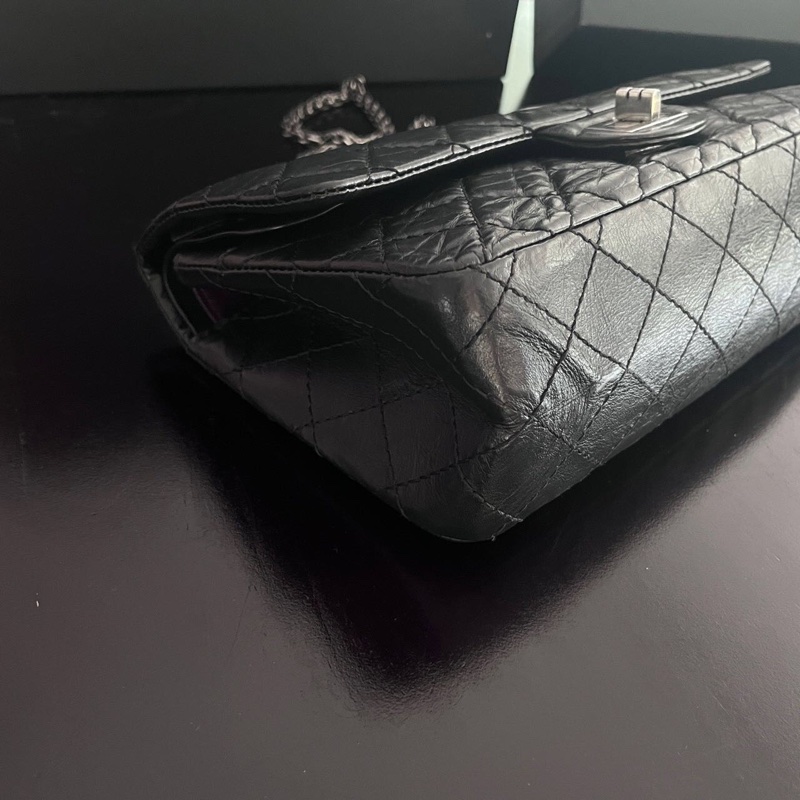 CHANEL 黑銀2.55小號肩背斜背鍊條包25*16*7.5 99新配件塵袋保卡-3