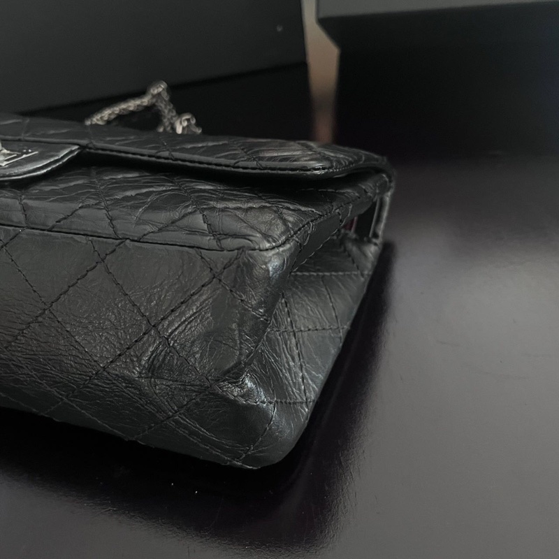 CHANEL 黑銀2.55小號肩背斜背鍊條包25*16*7.5 99新配件塵袋保卡-4