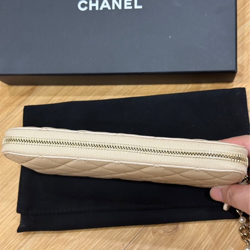 🎄冬日質感 聖誕 CHANEL 香奈兒 香檳金 小羊皮 珍珠鏈條 拉鍊長夾 喜歡來議價❤️-30