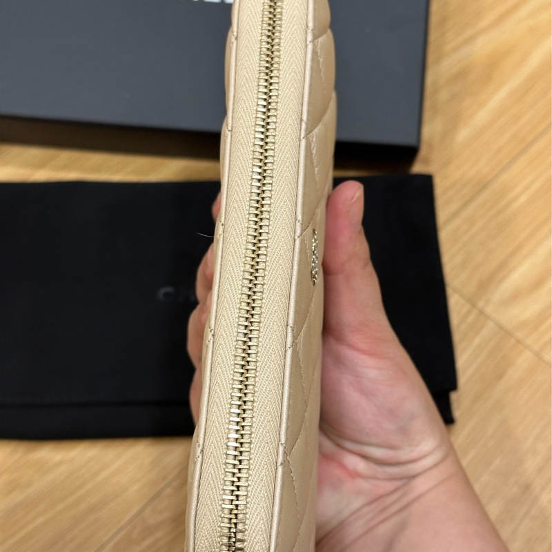 🎄冬日質感 聖誕 CHANEL 香奈兒 香檳金 小羊皮 珍珠鏈條 拉鍊長夾 喜歡來議價❤️-34