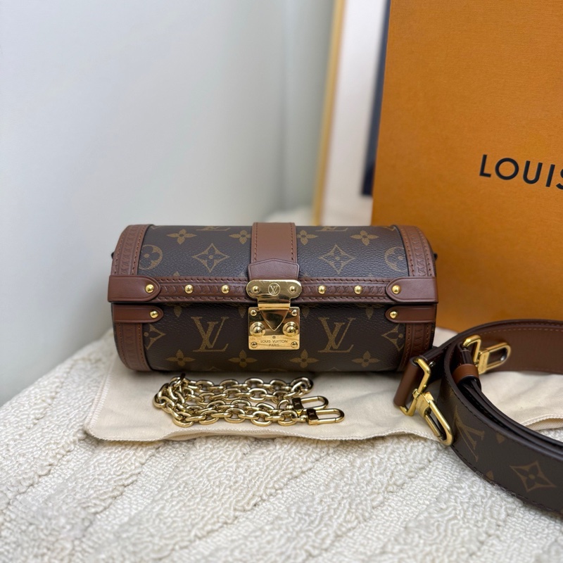 LV Louis Vuitton Papillon Trunk系列 巴比龍 帆布老花 鏈條 單肩手提斜 挎包腋下包-7