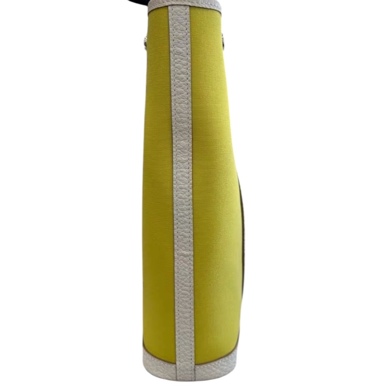 hermes愛馬仕Garden file28檸檬黃帆布拼銀扣-3