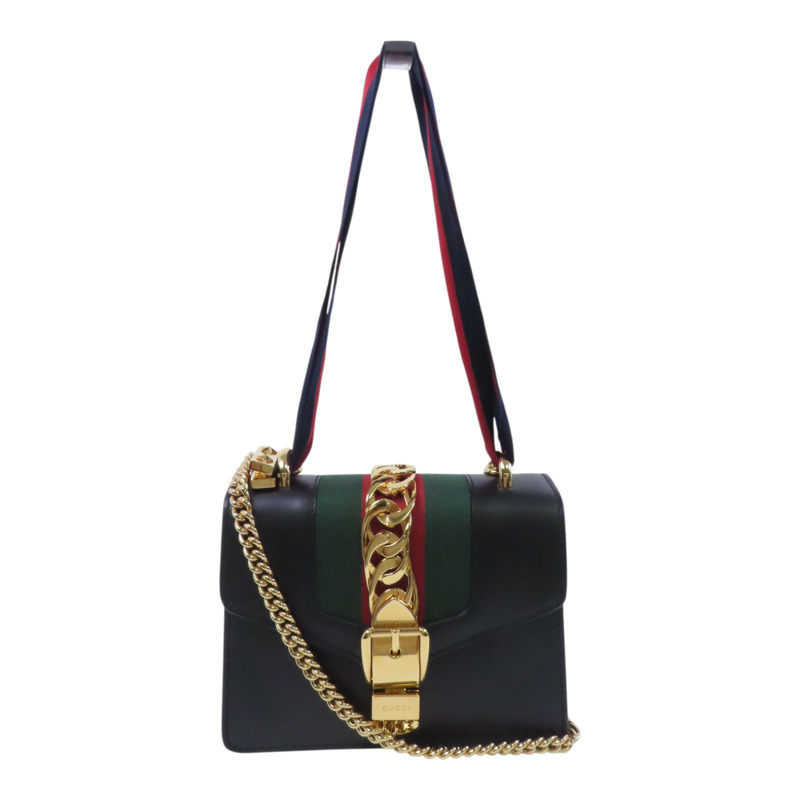 GUCCI 牛皮皮革Sylvie Min Bag金扣手挽肩背兩用袋-0