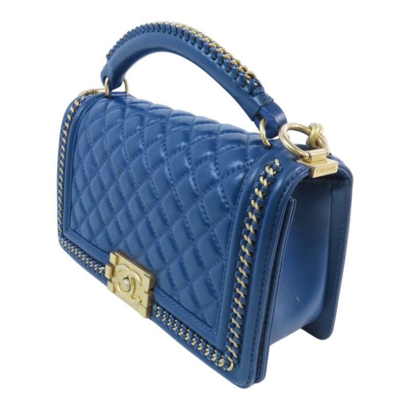 CHANEL 羊皮皮革Boy 25 With Handel金扣鏈帶肩背袋-2