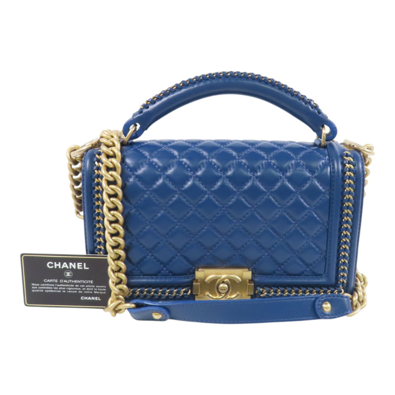 CHANEL 羊皮皮革Boy 25 With Handel金扣鏈帶肩背袋-9