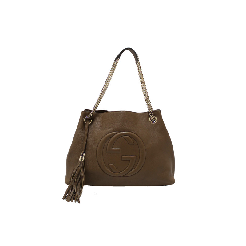 Gucci Brown Pebbled Calfskin Medium Soho Chain Shoulder Bag 308982-0