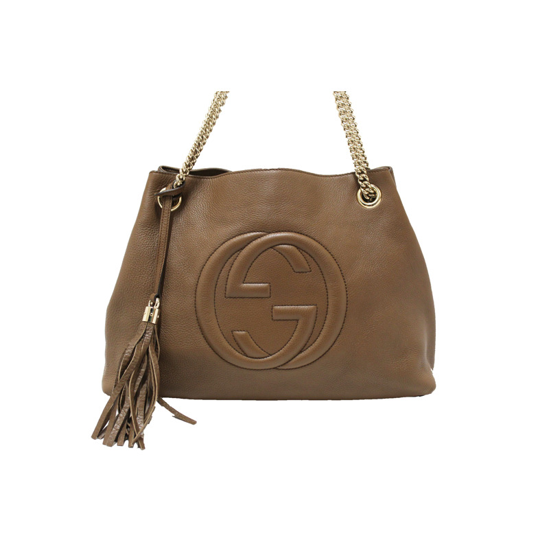 Gucci Brown Pebbled Calfskin Medium Soho Chain Shoulder Bag 308982-1