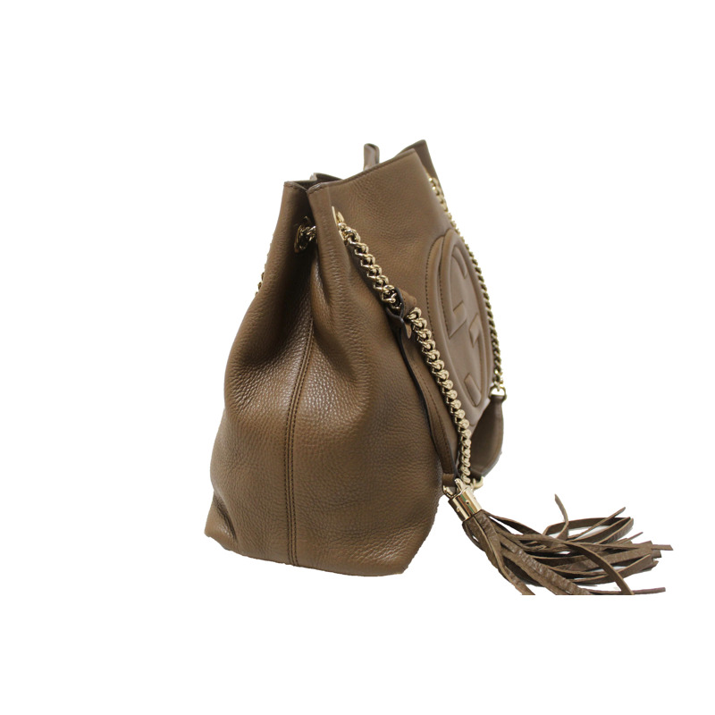 Gucci Brown Pebbled Calfskin Medium Soho Chain Shoulder Bag 308982-3