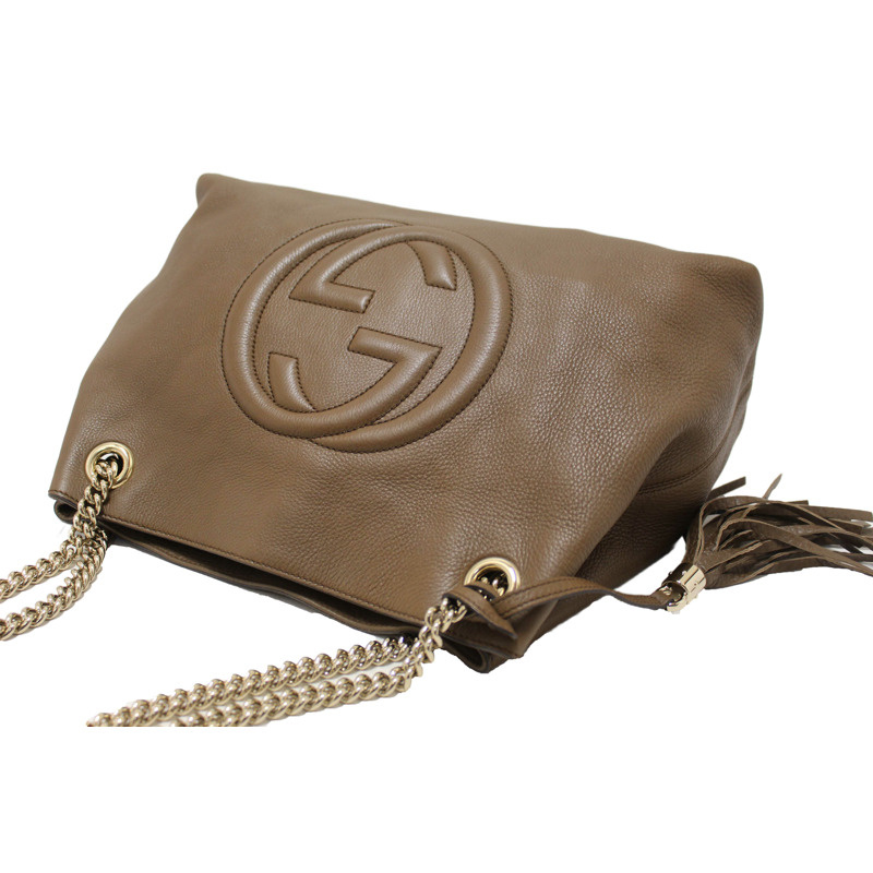 Gucci Brown Pebbled Calfskin Medium Soho Chain Shoulder Bag 308982-9