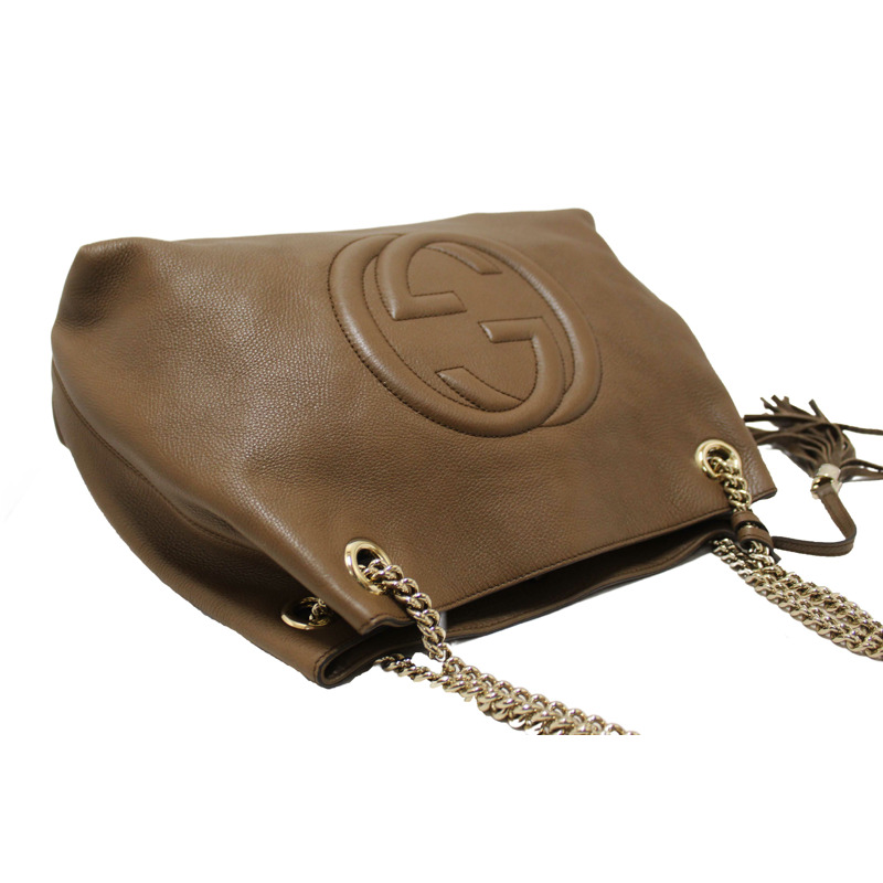 Gucci Brown Pebbled Calfskin Medium Soho Chain Shoulder Bag 308982-17