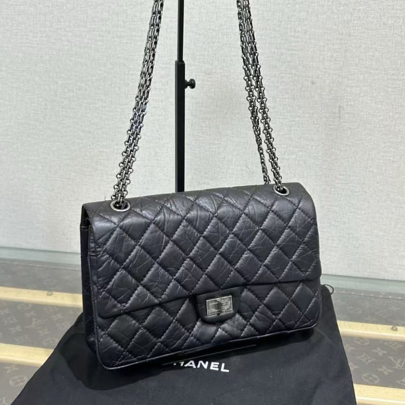 ✨CHANEL 黑銀2.55中號肩背斜背鍊條包28*18*8 98新配件盒子塵袋保卡-1