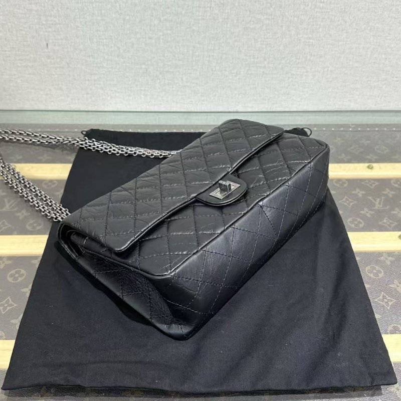 ✨CHANEL 黑銀2.55中號肩背斜背鍊條包28*18*8 98新配件盒子塵袋保卡-2