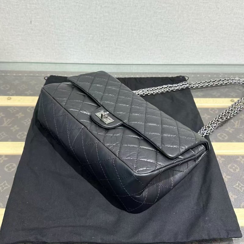 ✨CHANEL 黑銀2.55中號肩背斜背鍊條包28*18*8 98新配件盒子塵袋保卡-4