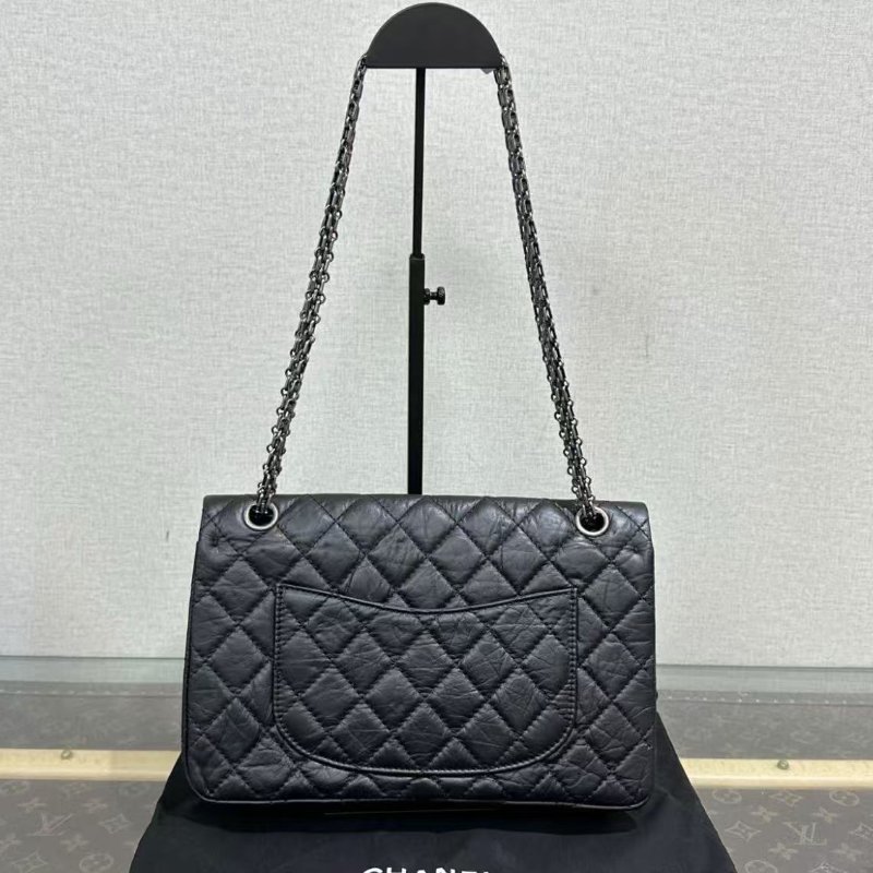 ✨CHANEL 黑銀2.55中號肩背斜背鍊條包28*18*8 98新配件盒子塵袋保卡-5