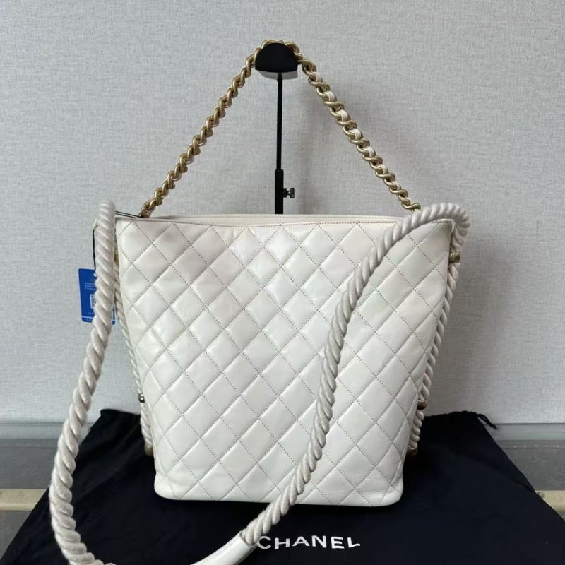 ✨CHANEL 白金油蠟皮嬉皮hobo水桶包 26*28*14 98新配件塵袋保卡-5