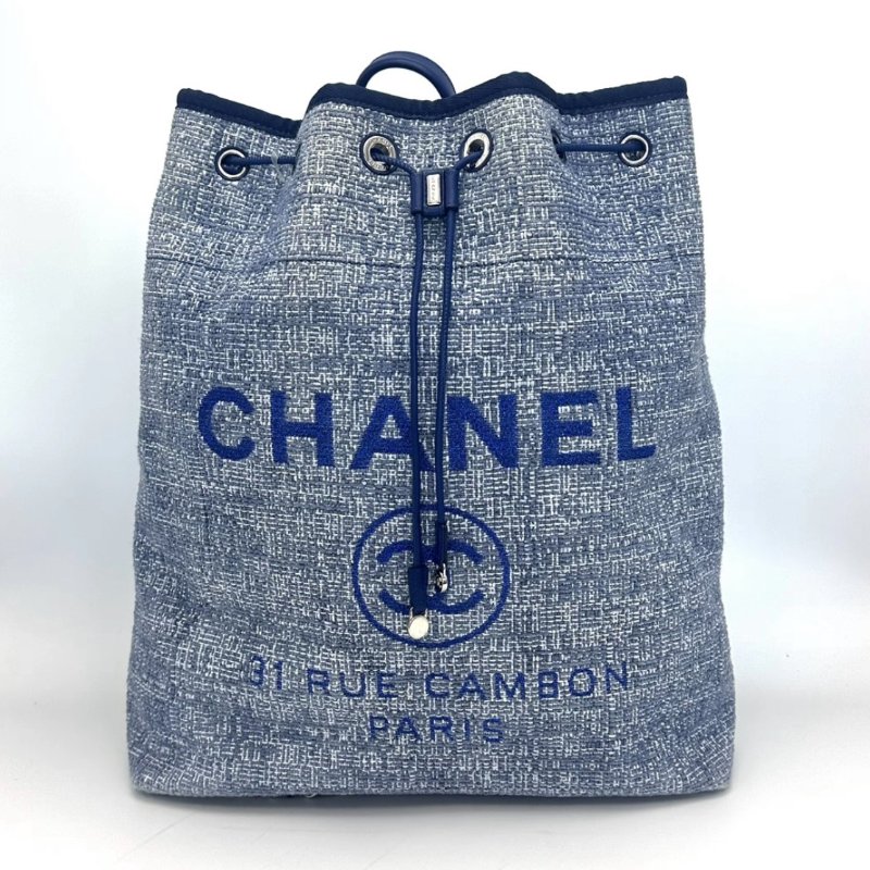 CHANEL 帆布海軍藍沙灘後背包32*37*13 98新配件塵袋-0