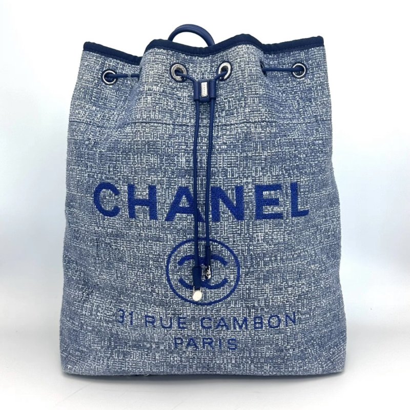 CHANEL 帆布海軍藍沙灘後背包32*37*13 98新配件塵袋-0