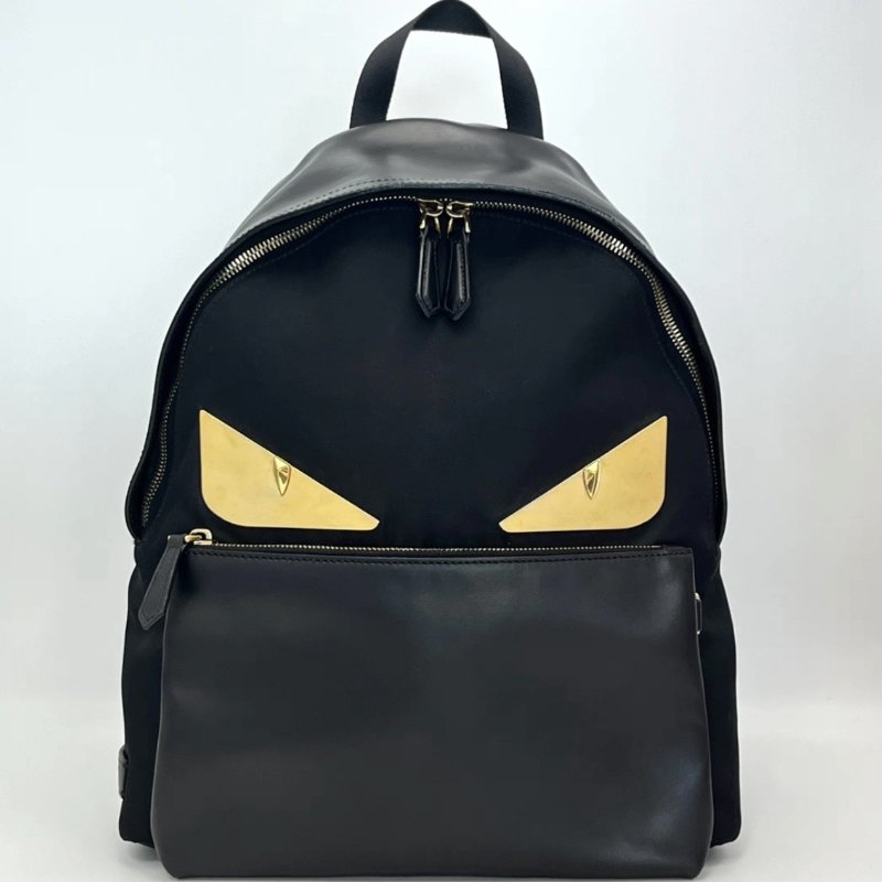 FENDI 小怪獸黑金眼睛後背包 32*40*12 98新-0