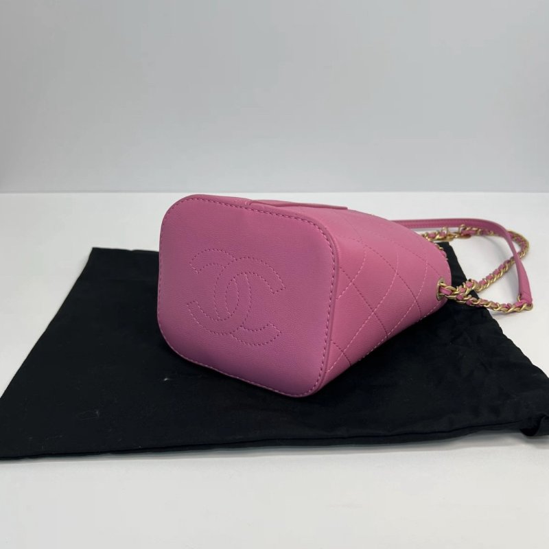 CHANEL drawstring bag紫色金扣水桶包18*21*12 全新閒置配件盒子塵袋保卡-2