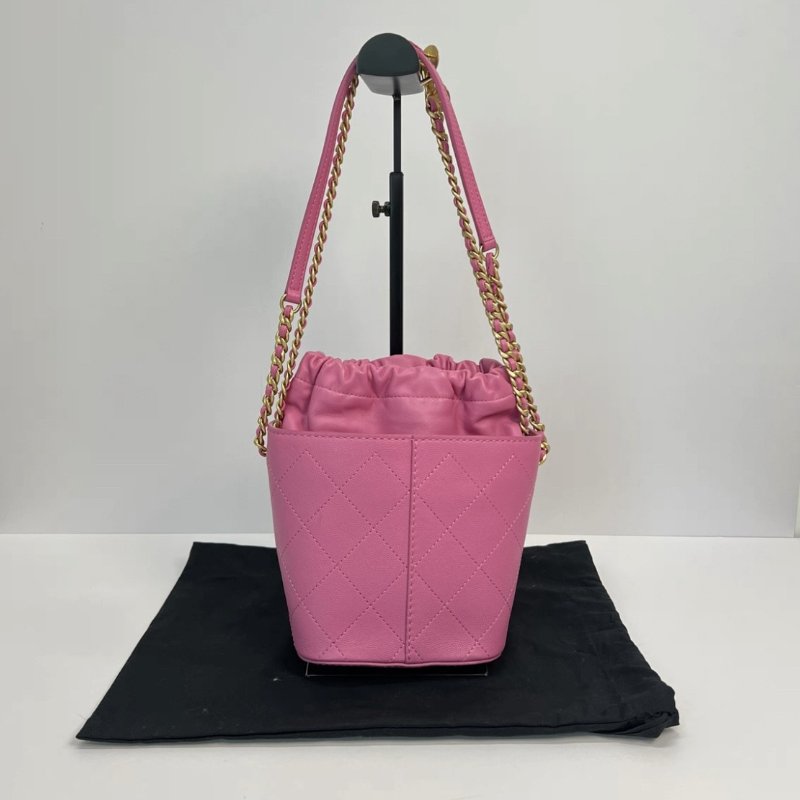 CHANEL drawstring bag紫色金扣水桶包18*21*12 全新閒置配件盒子塵袋保卡-5