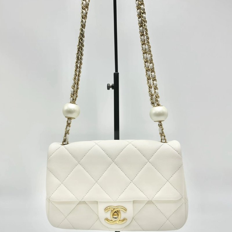 CHANEL 白金珍珠大mini肩背斜背鏈條包 20*7*13 98新配件塵袋-0
