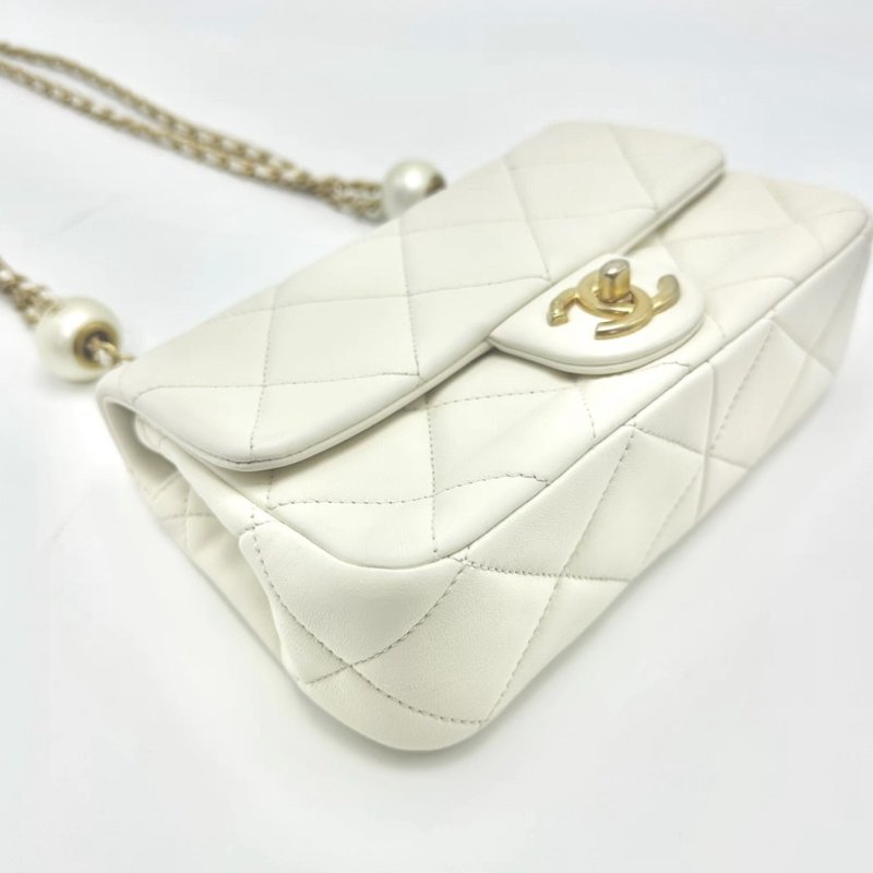 CHANEL 白金珍珠大mini肩背斜背鏈條包 20*7*13 98新配件塵袋-4