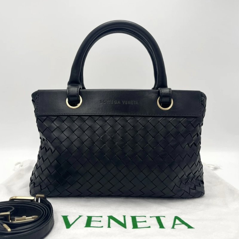 BV 黑色金扣編織手提斜背包 26*17*7 98新配件塵袋-0