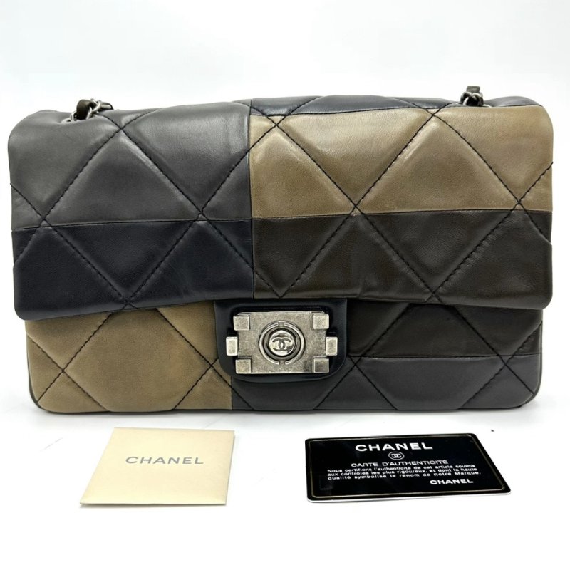 CHANEL 限定拼色CF拼leboy扣肩背斜背包27.5*16*8 98新 配件保卡塵袋-0