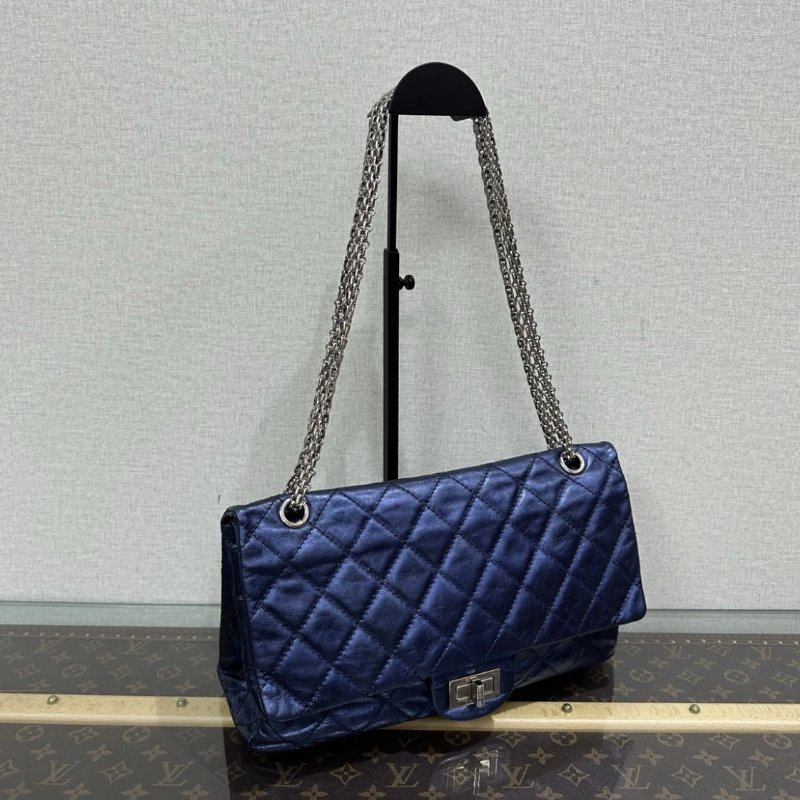 CHANEL 珠光油蠟皮紫色2.55大號肩背斜背包32*18*10 98新配件塵袋-1