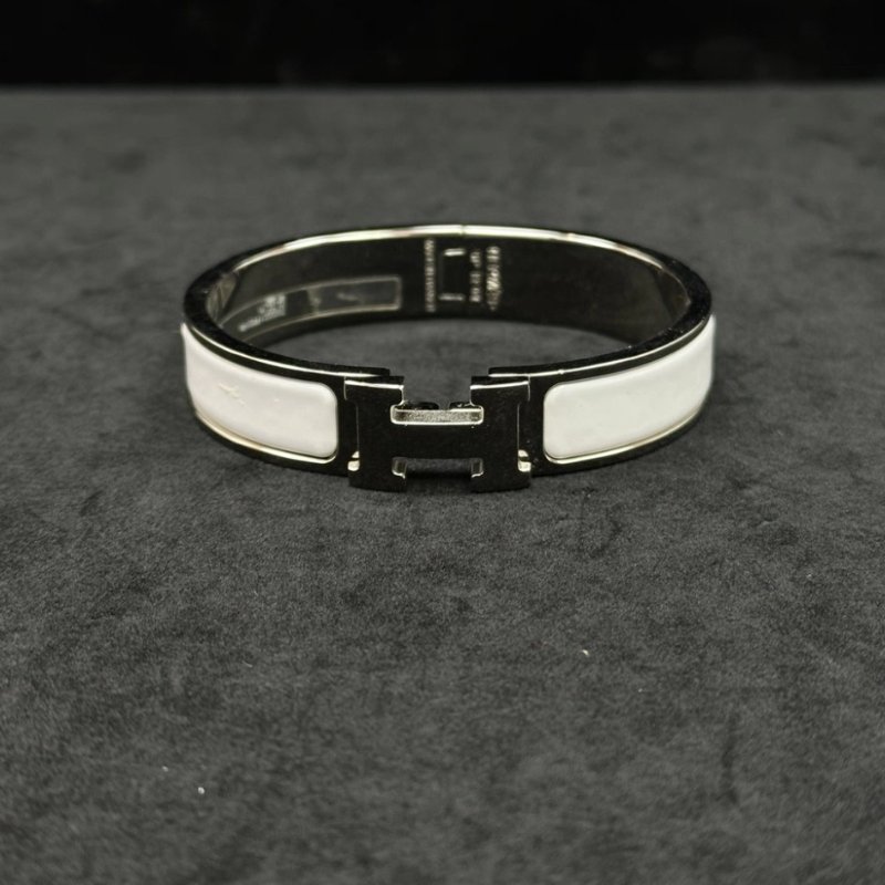 HERMES 白色H琺瑯手鐲15cm 99新-0