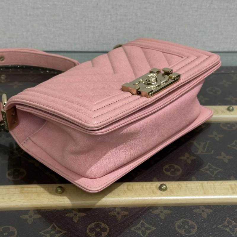 CHANEL 粉金荔枝牛皮V紋小號Leboy肩背斜背包 21*13*8 98新配件塵袋保卡-2
