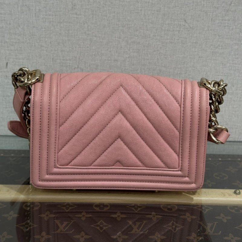 CHANEL 粉金荔枝牛皮V紋小號Leboy肩背斜背包 21*13*8 98新配件塵袋保卡-4